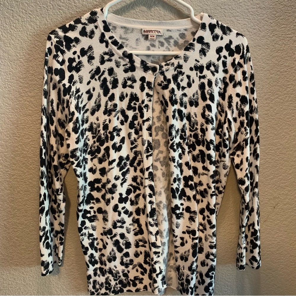 Merona button down snow leopard cardigan